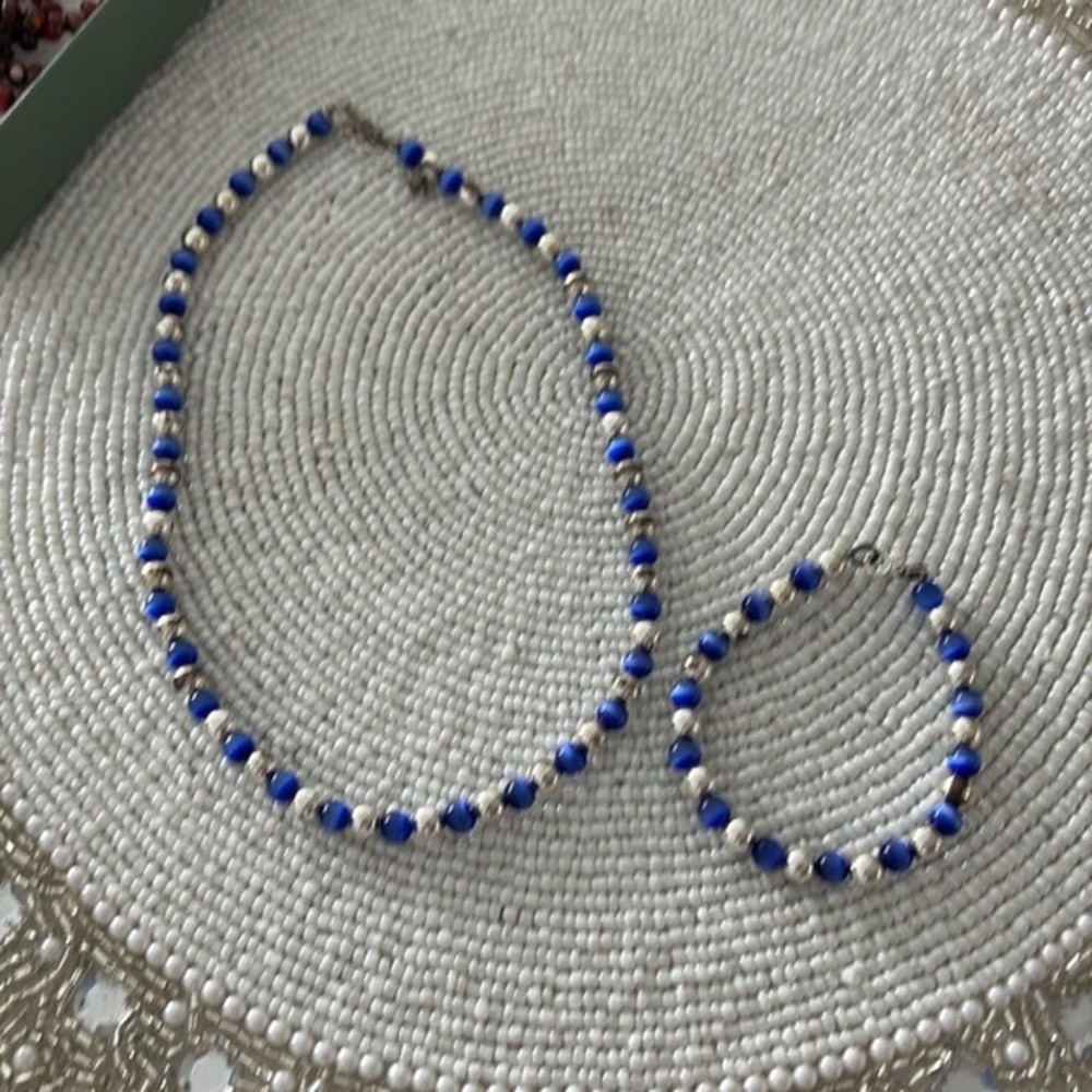 2fer Crystal Blue Beaded Necklace & Bracelet Wedding Set. “SOMETHING BLUE” 👰🎁